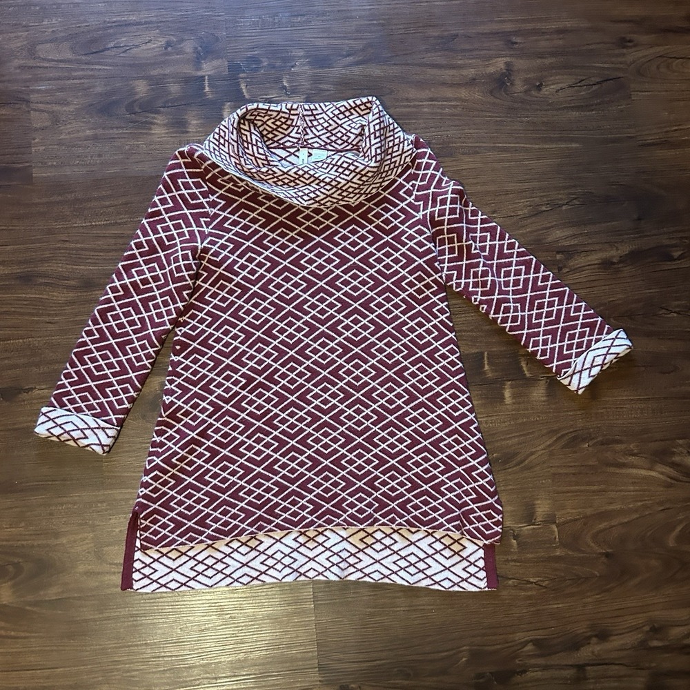 XS Anthropologie Moth Red and Pink Cowlneck Pullover Galena Sweater